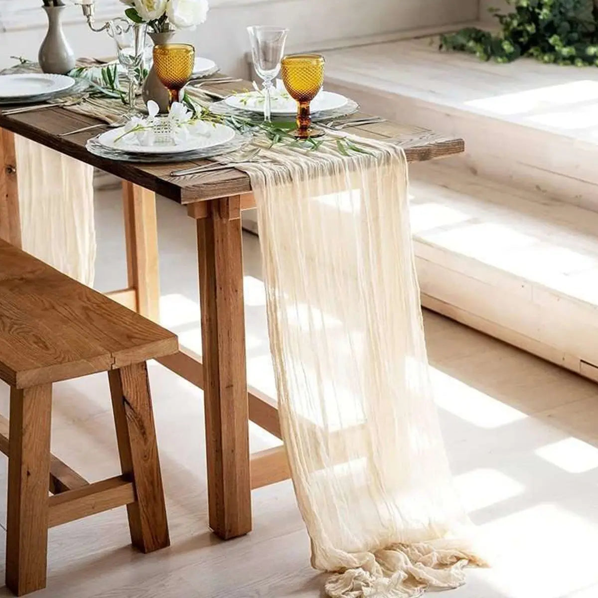 Semi-Sheer Gauze Table Runner in Sage