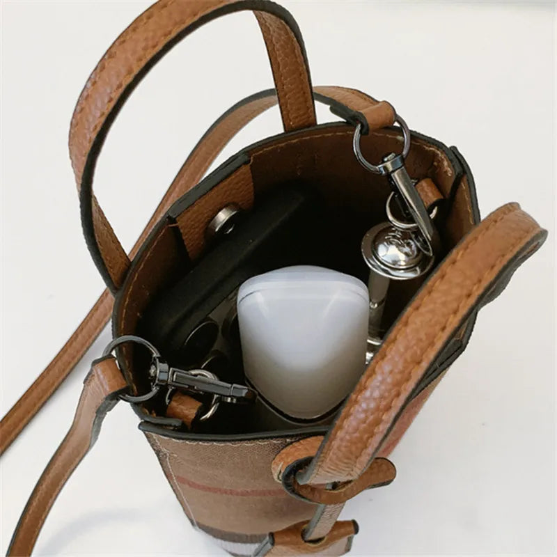 Vintage Plaid Crossbody Bag with Detachable Strap