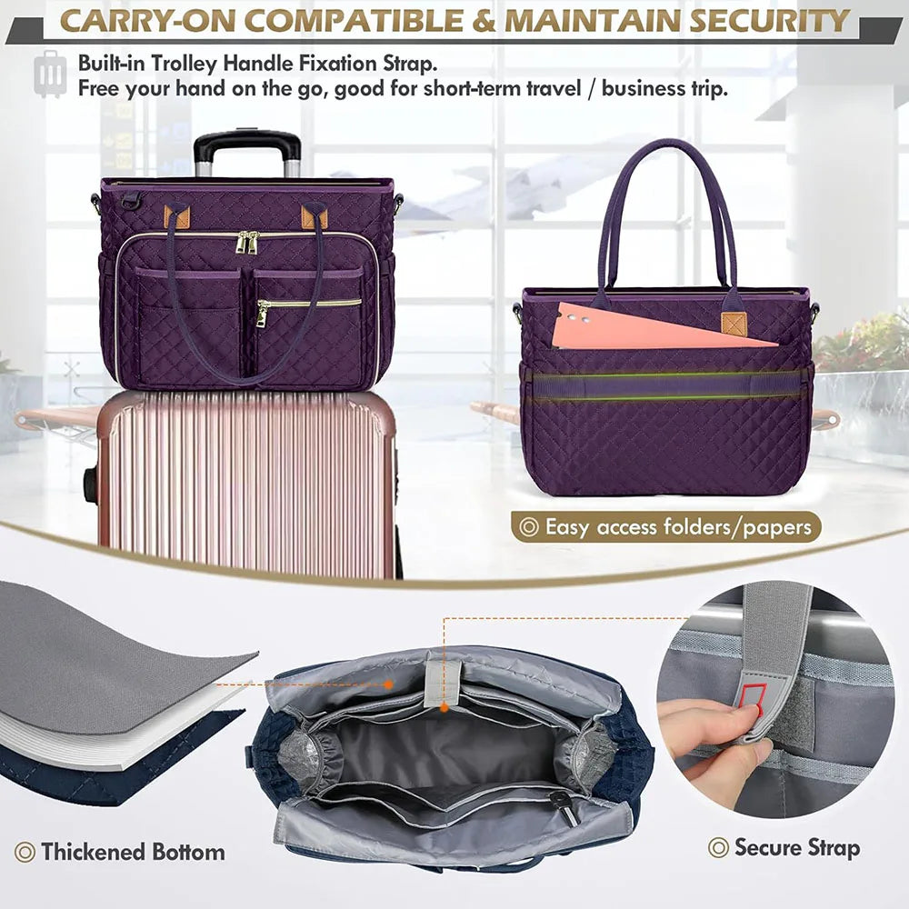 15.6 Inch Laptop Tote Bag for Women with Multiple Pockets