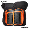 A pair of black knee pads with orange accents shown flat, labeled as Style-1.