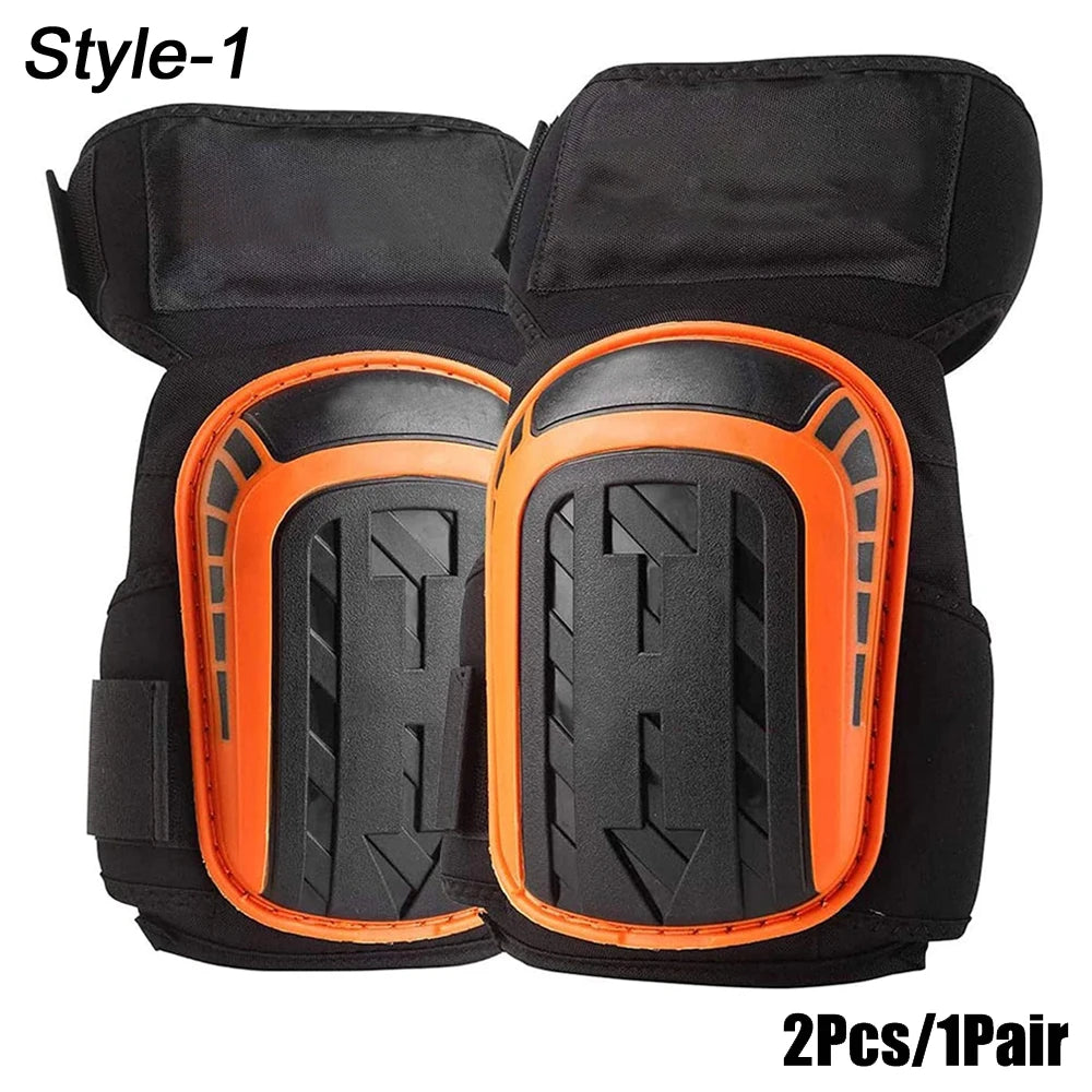 A pair of black knee pads with orange accents shown flat, labeled as Style-1.