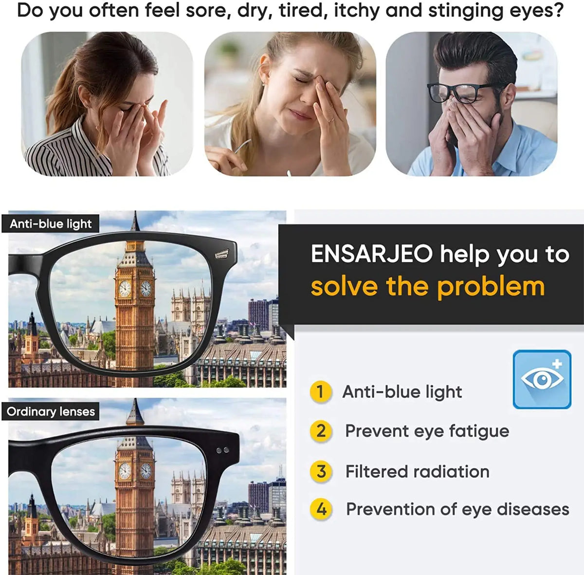 Lunettes Anti-Lumière Bleue Carrées