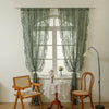 Green Lace Curtains 84 Inches Long, Boho Sheer Florals with Scallop Ruffle