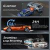 A montage showing features of a dash cam including G-sensor detection, 24H parking monitoring, and seamless loop recording.