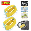Two yellow shoe laundry bags with protective mesh nets shown next to a washing machine.