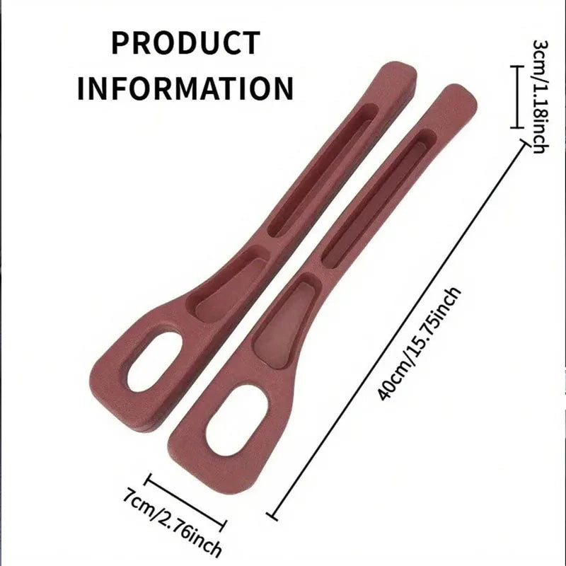 A pair of pink car seat gap filler organizers with grooves shown diagonally.