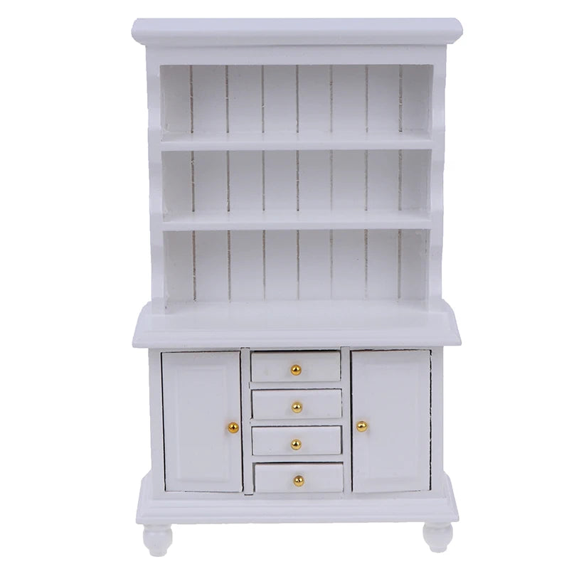1/12 Scale Dollhouse Wooden Bookcase Cabinet with Drawers