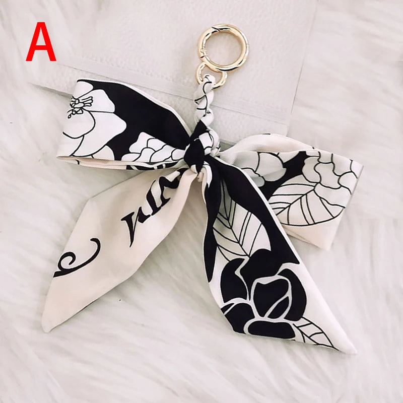 Chic Silk Bow Keychain with Ribbon Charm