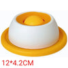 A white silicone pet grooming glove with an orange top, used for removing hair from cats and dogs.
