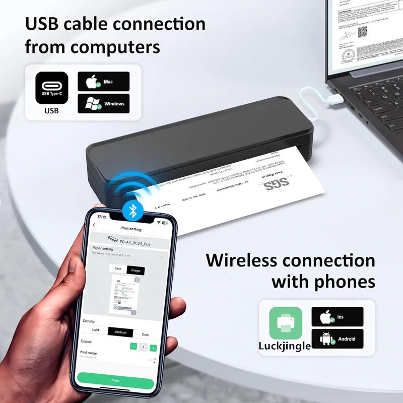 Portable A4 Thermal Printer with Bluetooth