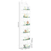 A tall white over-the-door hanging organizer with clear compartments displaying various plant illustrations.