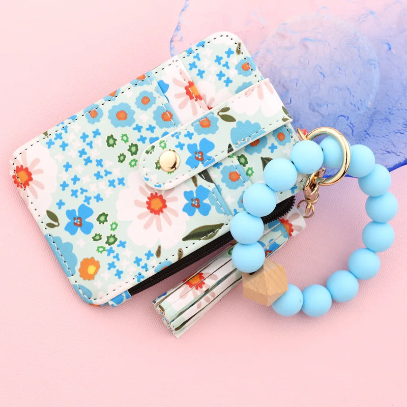 Boho Beaded Tassel Keychain with Floral Accent