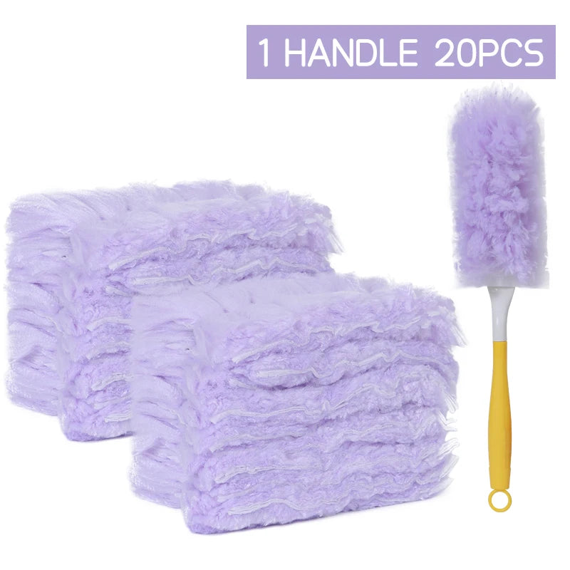 One handle of 20 pieces of purple feather duster for cleaning ceilings and desktops
