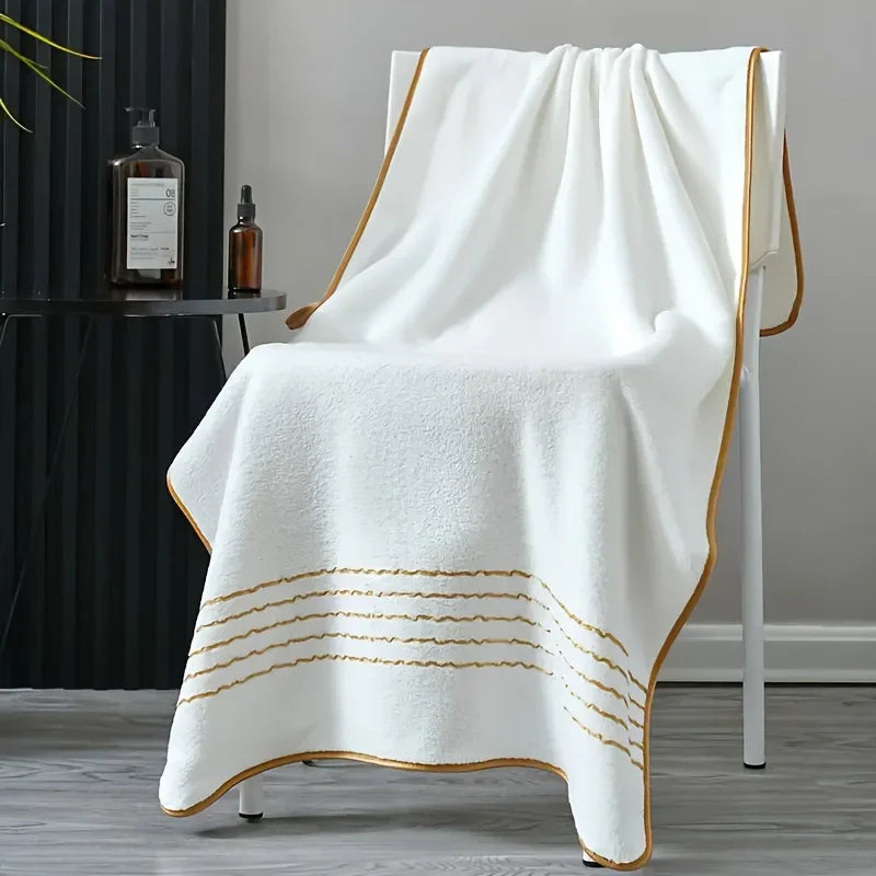 Gold-Stripe Bath Towel Set (3-Pack) – Ultra-Soft & Highly Absorbent