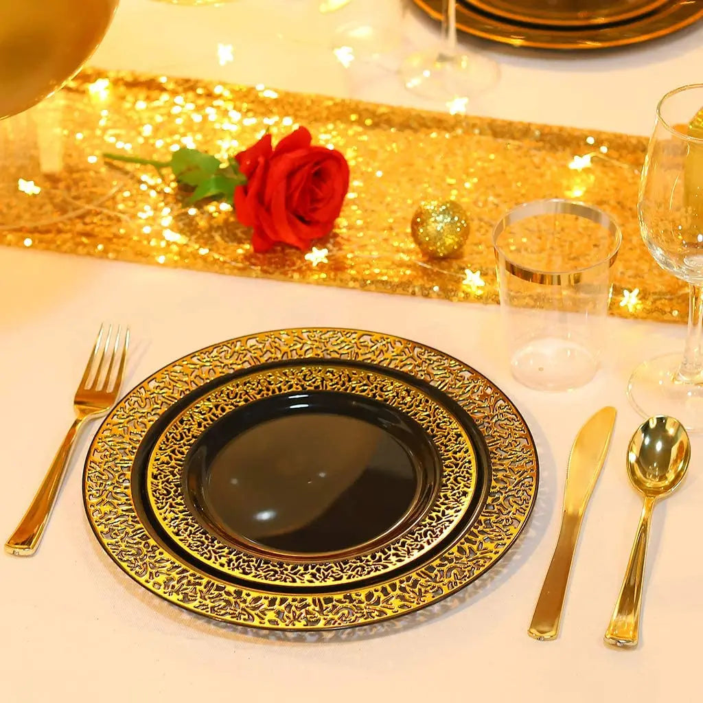 Elegant White Disposable Dinner Plates with Silver Lace Design