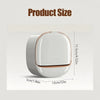 A white wall-mounted soap holder with a lid and drainage, shown from the side and top view.