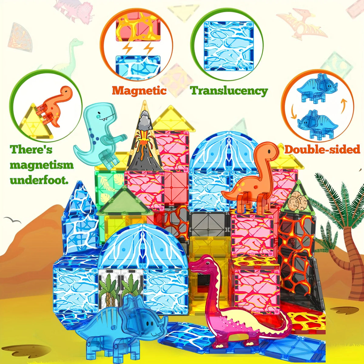 Magnetic Dinosaur Volcano Building Blocks Set