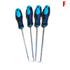 A set of four blue and black automotive pick and hook tools for seal and O-ring removal.
