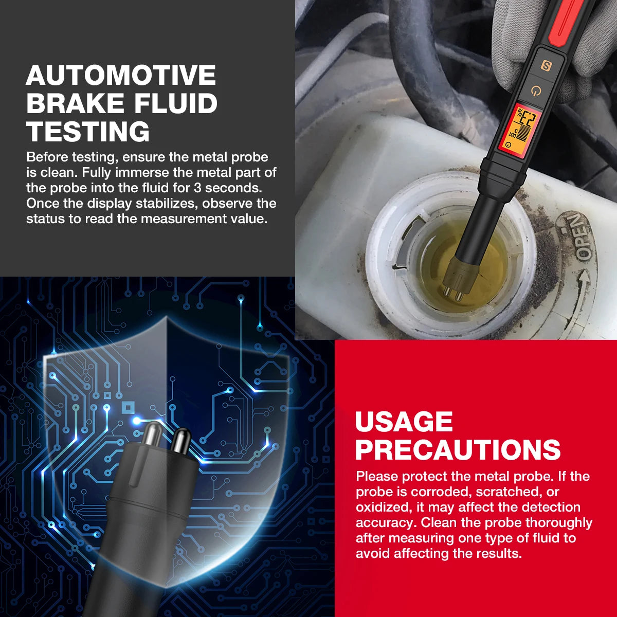 Digital Brake Fluid Tester with Backlit Display