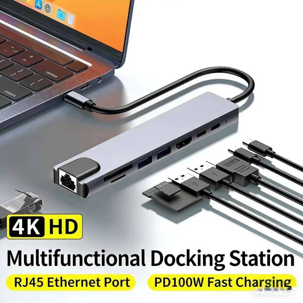 8-in-1 USB-C Hub with 4K HDMI, Gigabit Ethernet, and SD/TF Card Reader