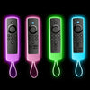 Four glow-in-the-dark silicone remote covers for a Fire TV Stick in various colors.