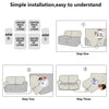 Instructions for simple installation of a decorative jacquard sofa cover set, showing steps one through three
