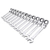 A set of 10 chrome vanadium flex-head ratcheting wrenches with a 72-tooth mechanism.