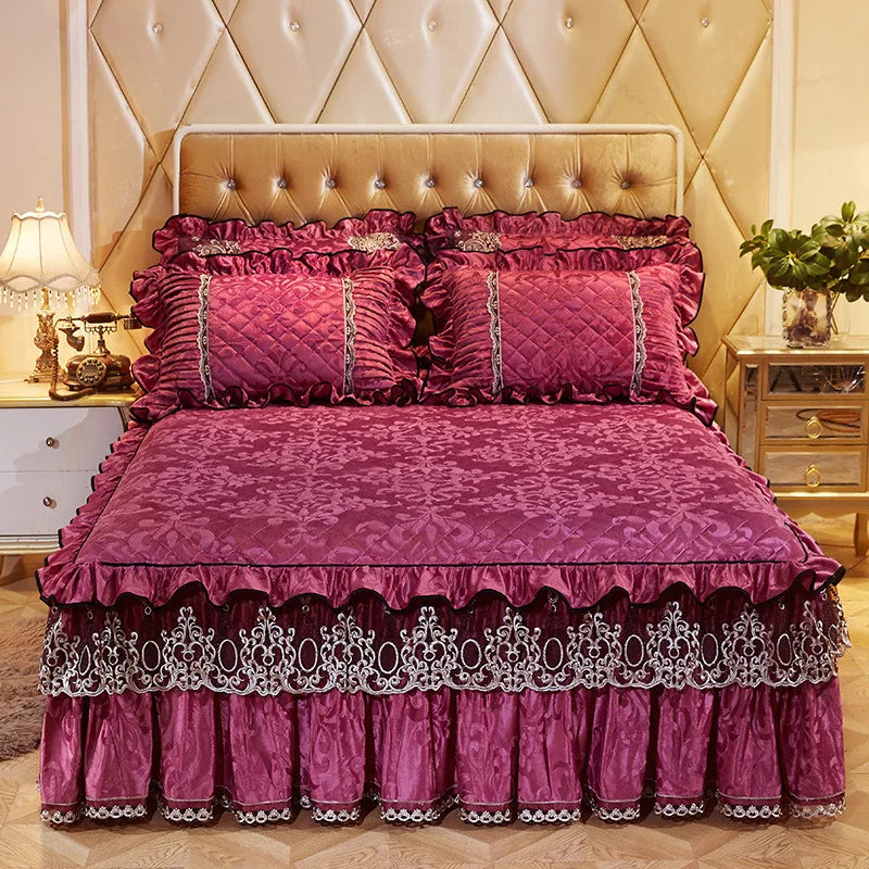 Lace Bed Skirt Set with Matching Pillowcases