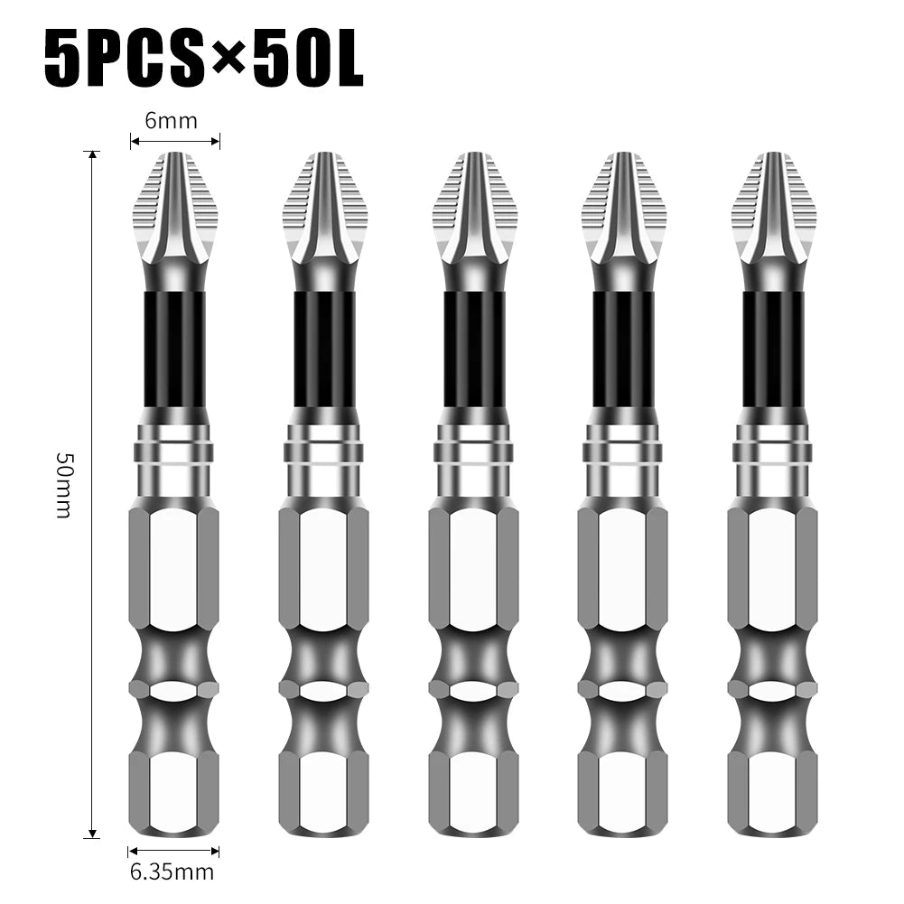 Magnetic Cross Head Screwdriver Bit Set (S2 Steel, Anti-Slip)