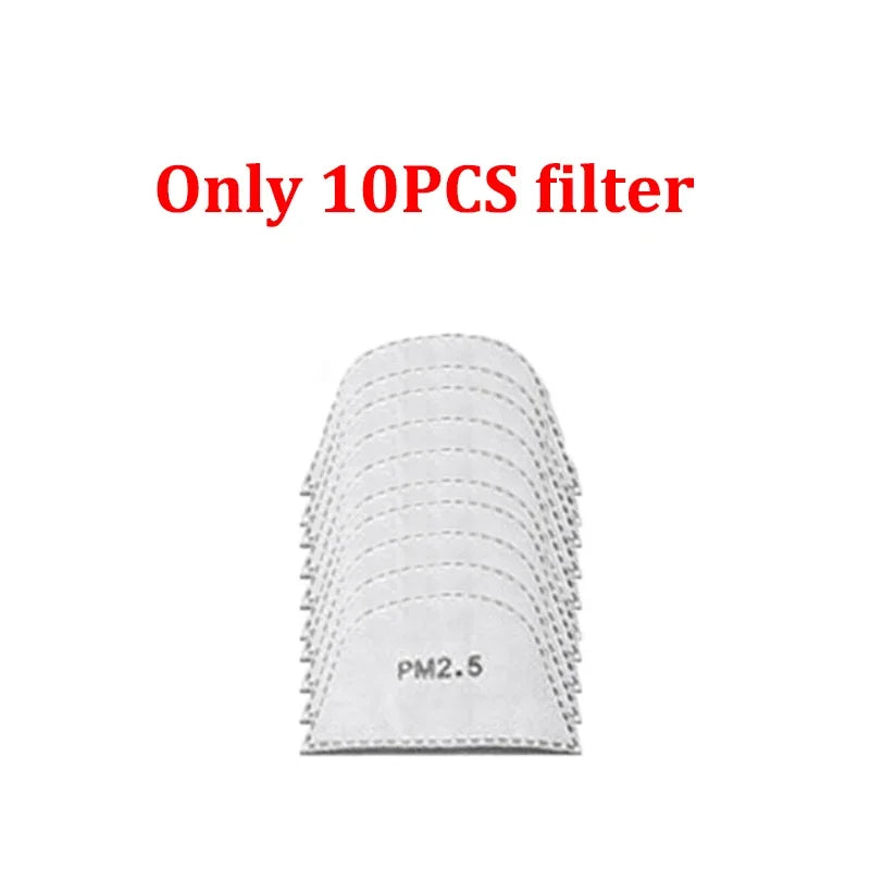 A stack of ten clear protective face masks with anti-fog shields and silicone seals for PM2.5 filtration.