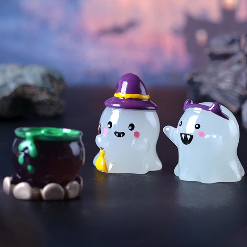 Glow-in-the-Dark Halloween Witch & Pumpkin Figurine Set