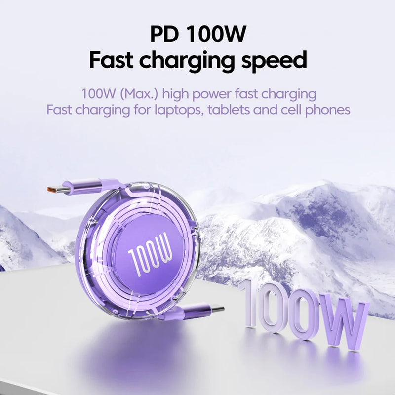 Retractable USB-C to USB-C Fast-Charging Cable — 100W, 1 m