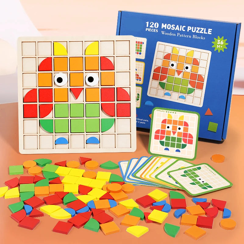 Wooden Shape & Color Mosaic Puzzle Set for Kids