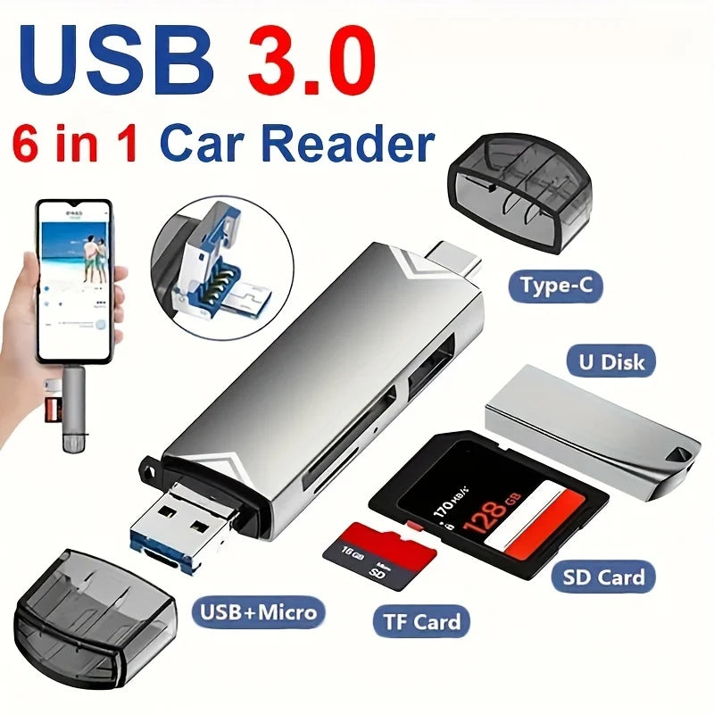6-in-1 USB 3.0 Card Reader with Type-C & Micro USB