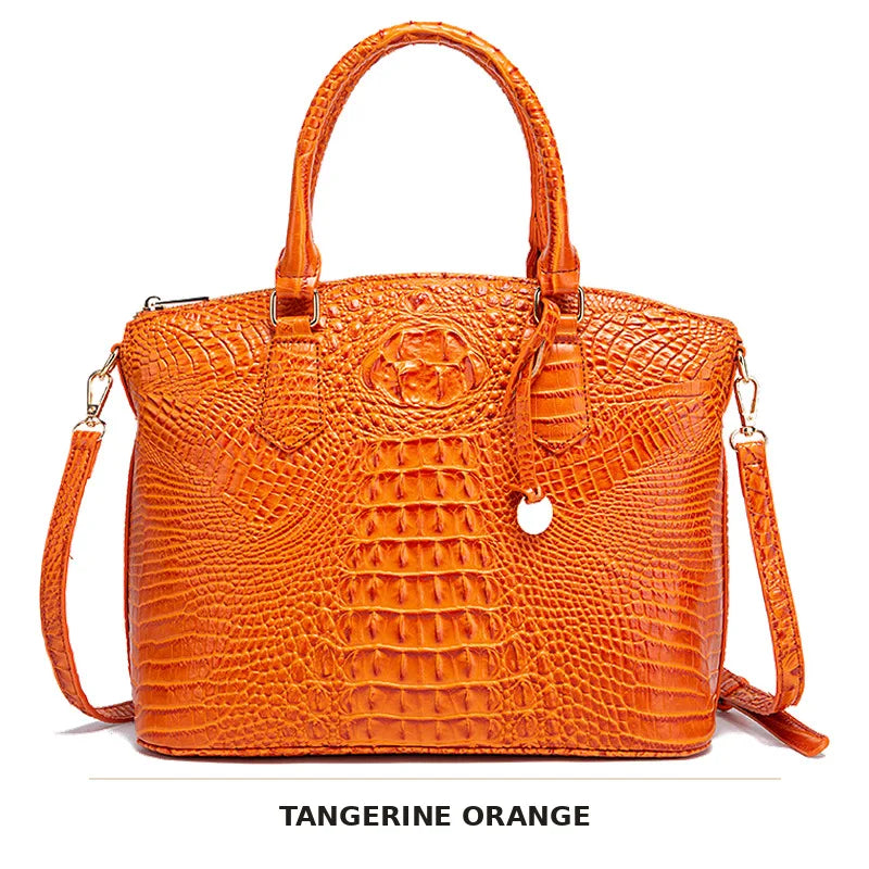 Vintage Croc-Embossed Structured Satchel Handbag