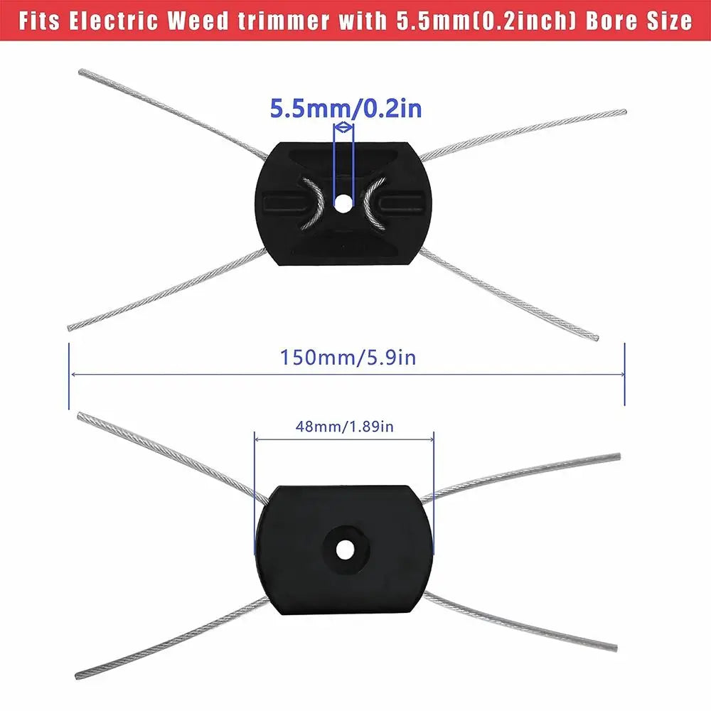Tête de coupe en nylon à cœur d'acier noir, avec un diamètre de 5,5 mm et une longueur de 150 mm.
