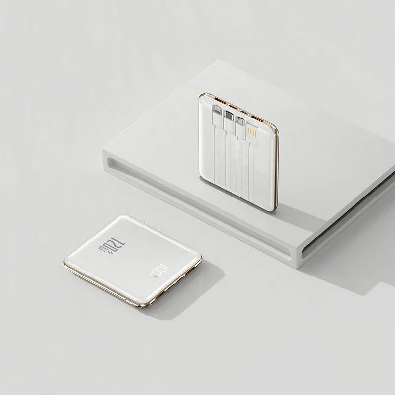 Banco de energía ultra delgado de 20.000 mAh con cables integrados