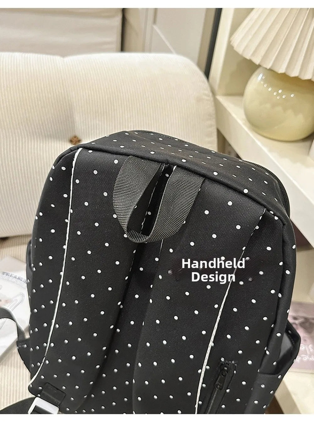 Polka Dot Backpack with Piano Key Design – Large Capacity Travel Daypack