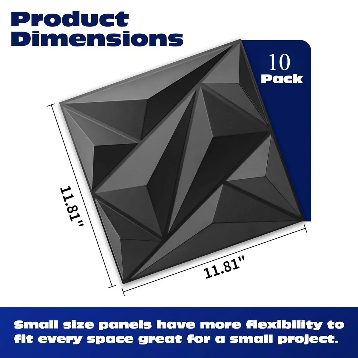 A set of ten black, faceted diamond-shaped wall panels shown in a perspective view.