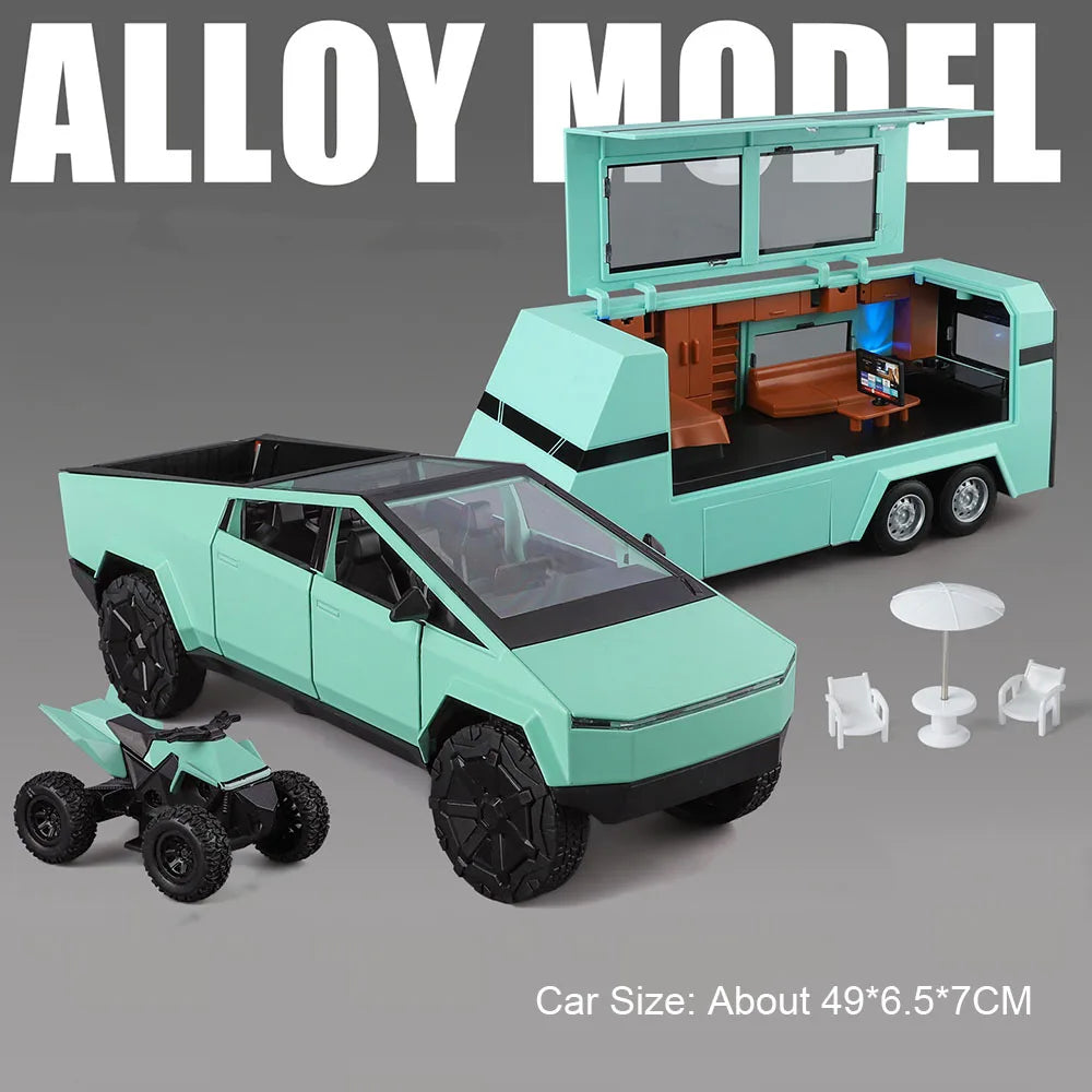 1:24 Diecast Pickup Truck and RV Camper Set with Lights and Sounds