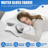 A woman sleeping comfortably with a white water gloss fabric pillow, highlighting its smooth texture and convenient care feat