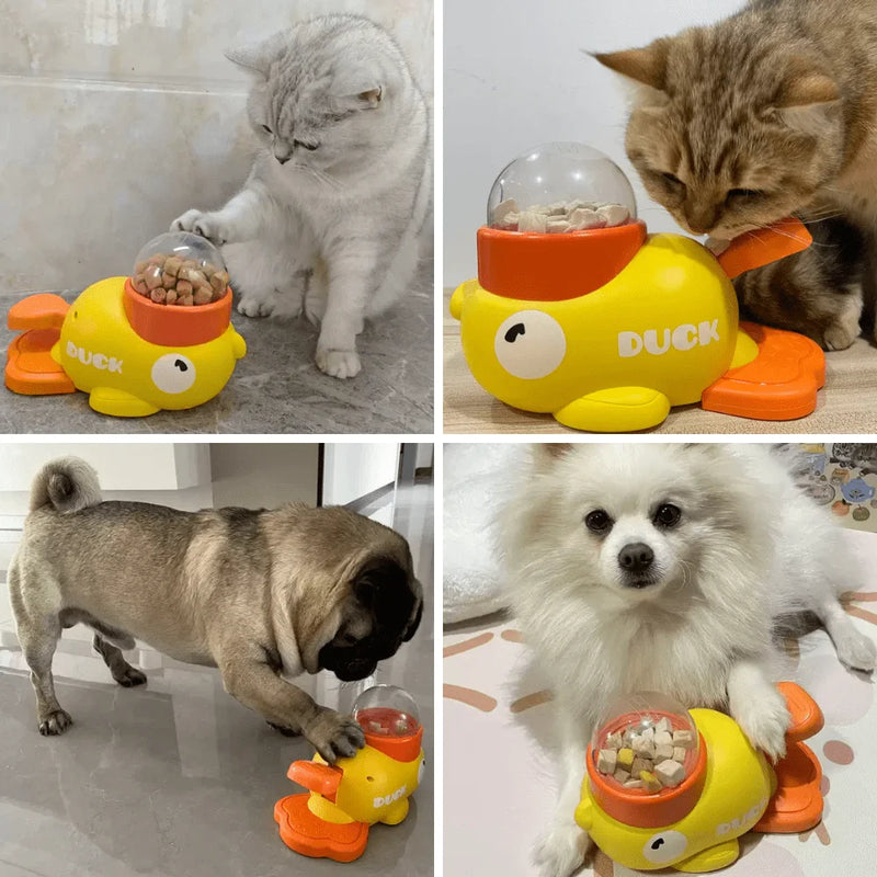 Yellow Duck Treat Dispenser Puzzle Toy for Cats and Dogs
