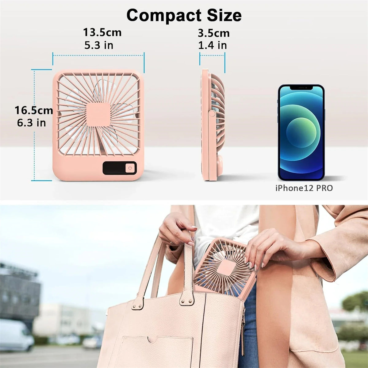 Portable USB Desk Fan with 180° Foldable Stand and Digital Display