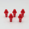 A set of five red replacement drivers for a battling top, used in a game or toy.