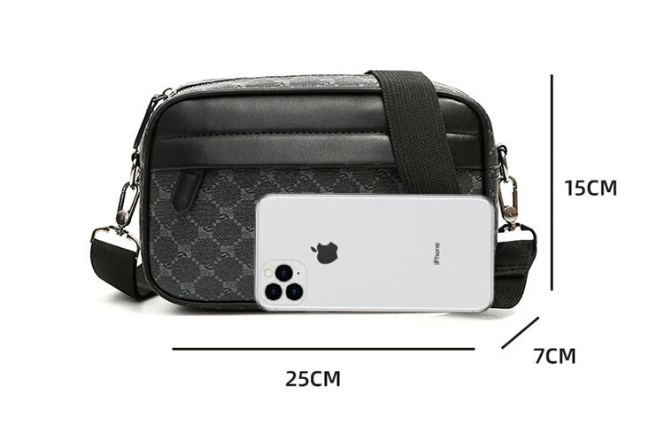 Men's Casual PU Leather Shoulder Bag with Zipper Pockets