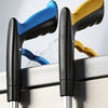 A pair of black and yellow foldable reacher grabber tools are shown against a white background.