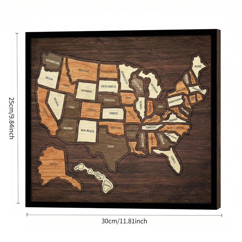 Wooden US Travel Map Puzzle Wall Art