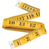 Yellow flexible measuring tape showing various inch and centimeter markings.