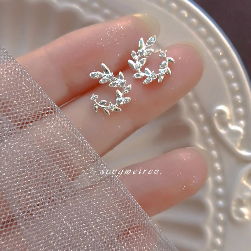 Sterling Silver Leaf Stud Earrings