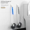 A practical design of a warped head toilet brush with a silicone brush and stand.